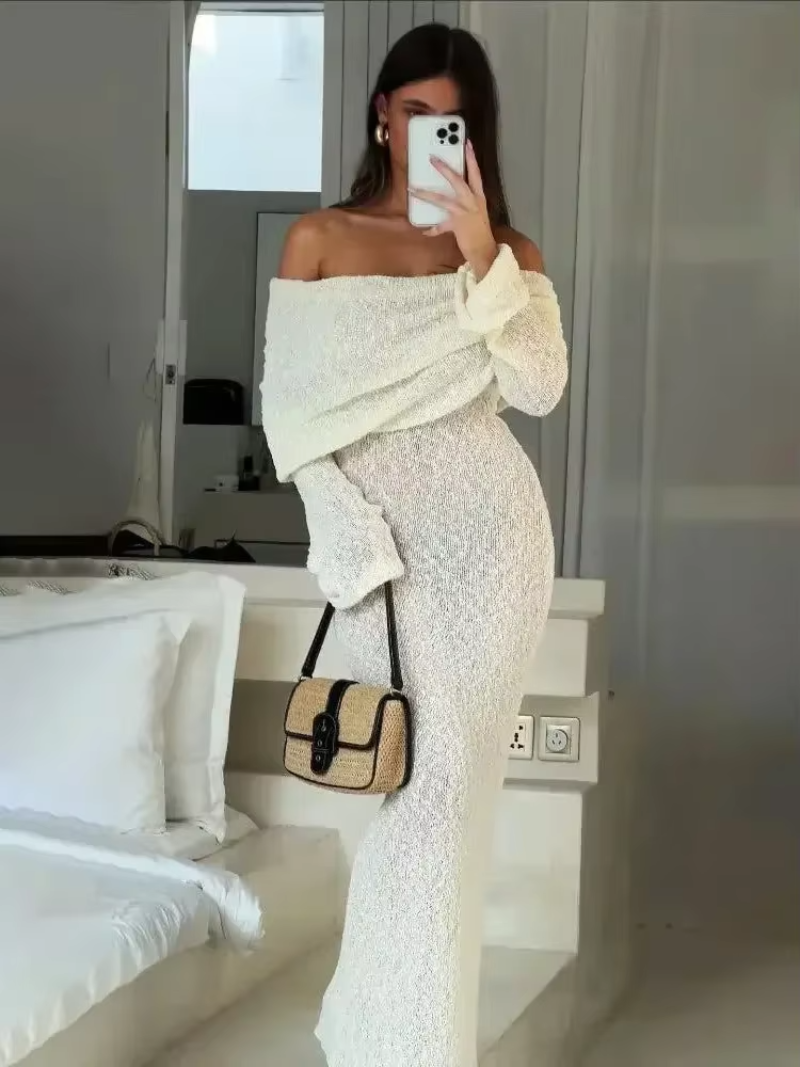 Women's Bardot Long Sleeve Bell Sleeve Dress Maxi