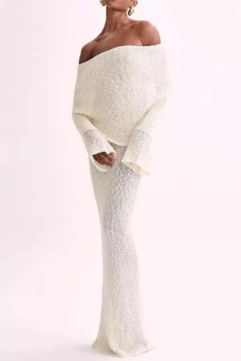 Women's Bardot Long Sleeve Bell Sleeve Dress Maxi
