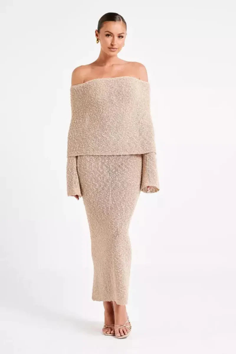 Women's Bardot Long Sleeve Bell Sleeve Dress Maxi