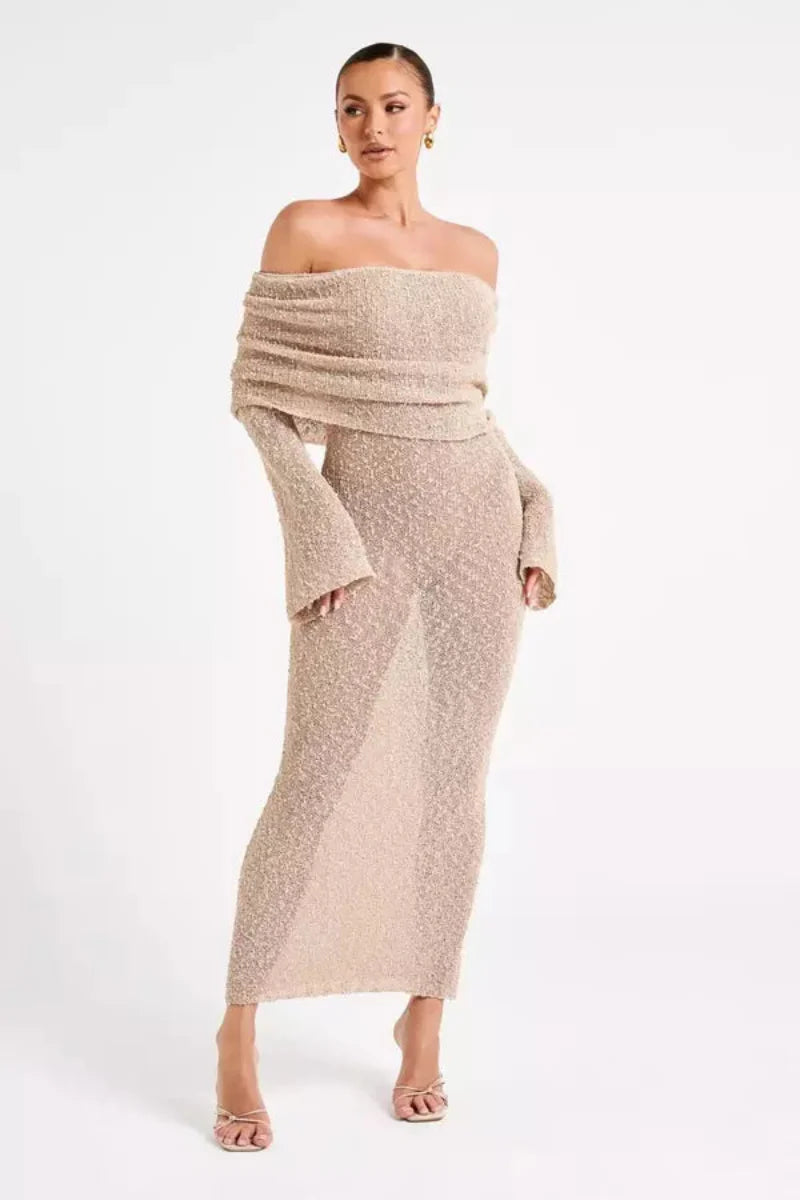 Women's Bardot Long Sleeve Bell Sleeve Dress Maxi
