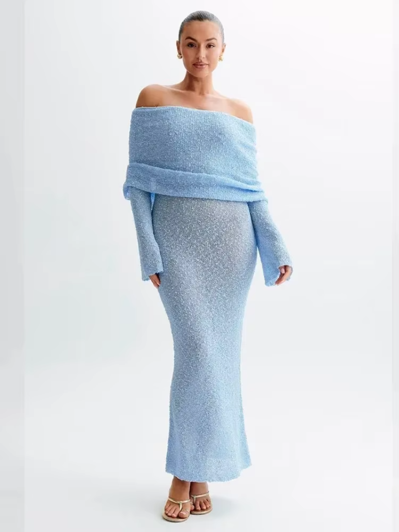 Women's Bardot Long Sleeve Bell Sleeve Dress Maxi