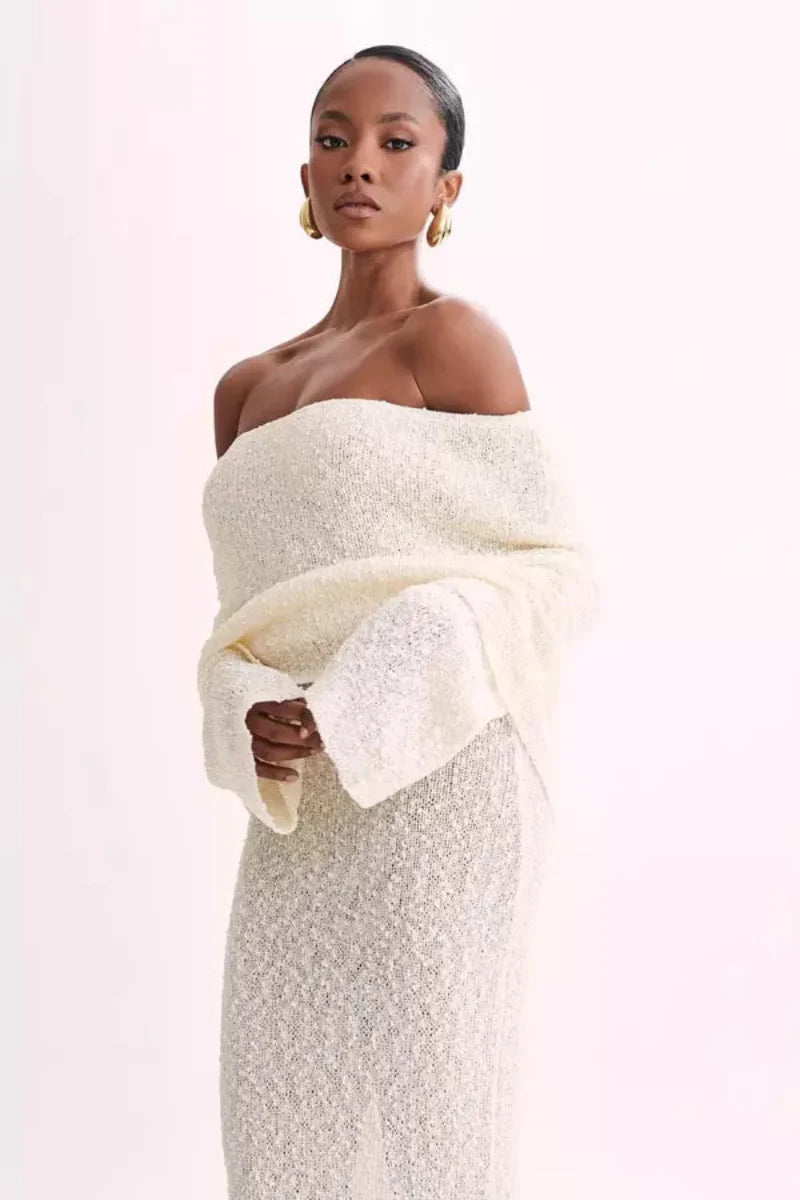 Women's Bardot Long Sleeve Bell Sleeve Dress Maxi