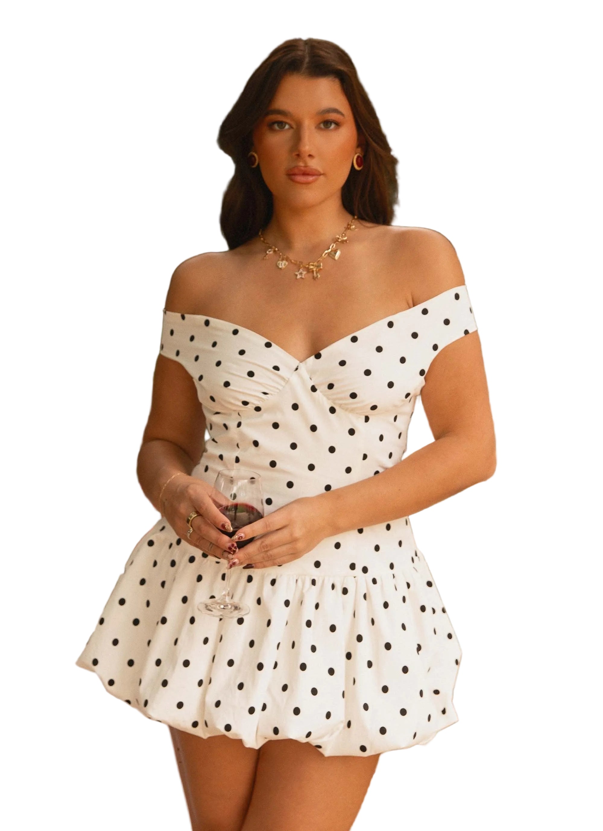 Women's Bardot Polka Dot Ruffle Dress Mini