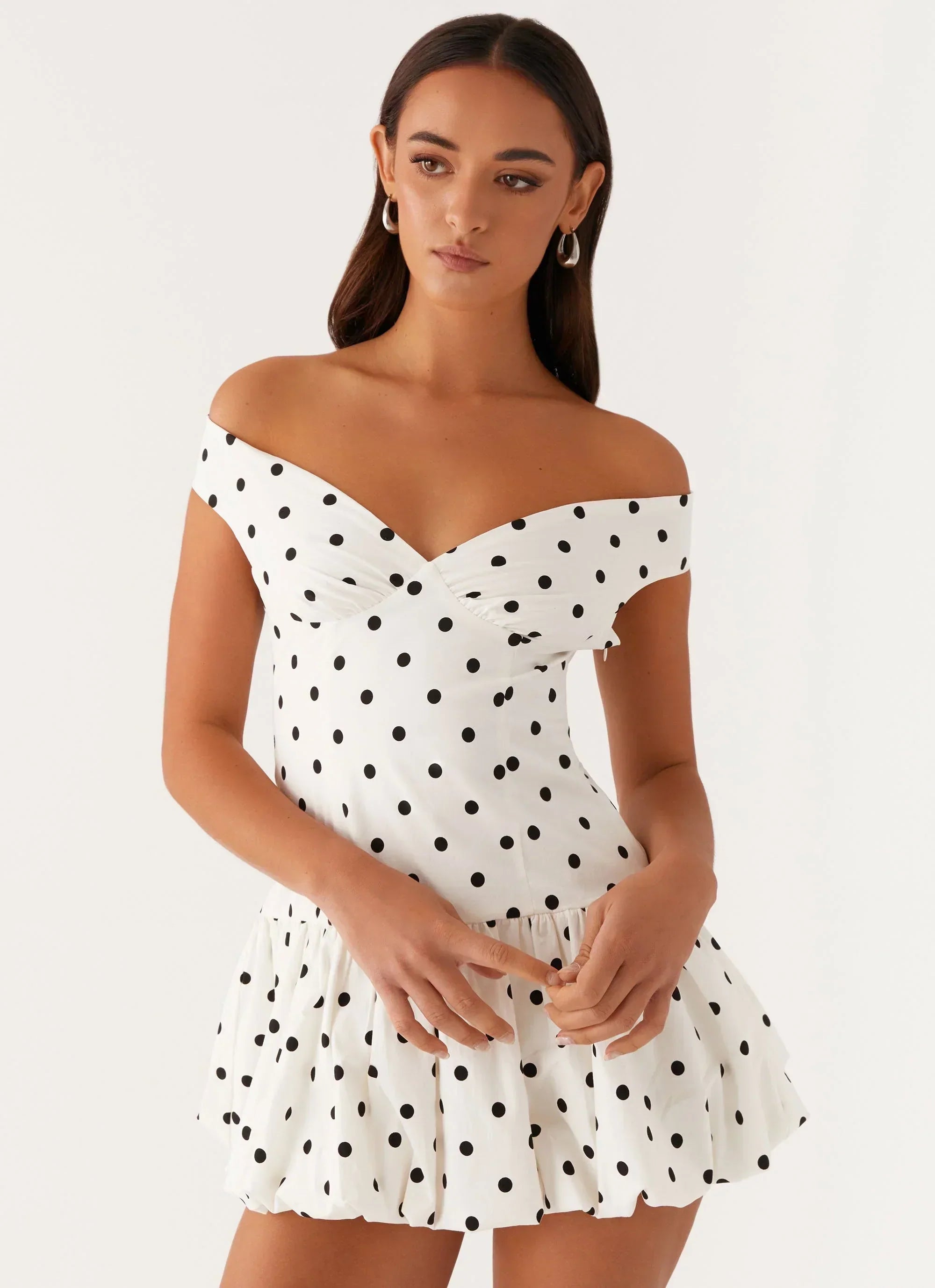Women's Bardot Polka Dot Ruffle Dress Mini