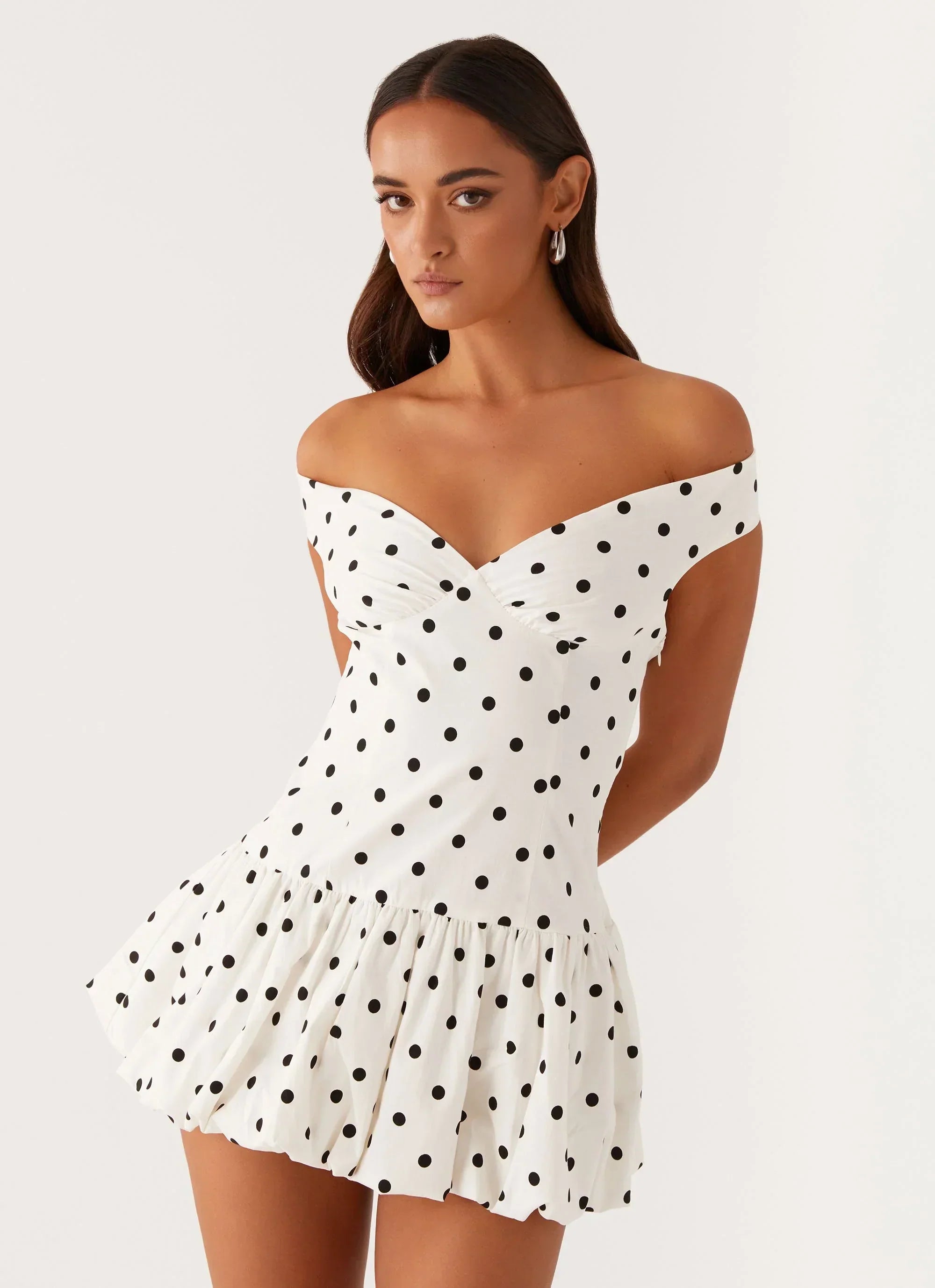 Women's Bardot Polka Dot Ruffle Dress Mini