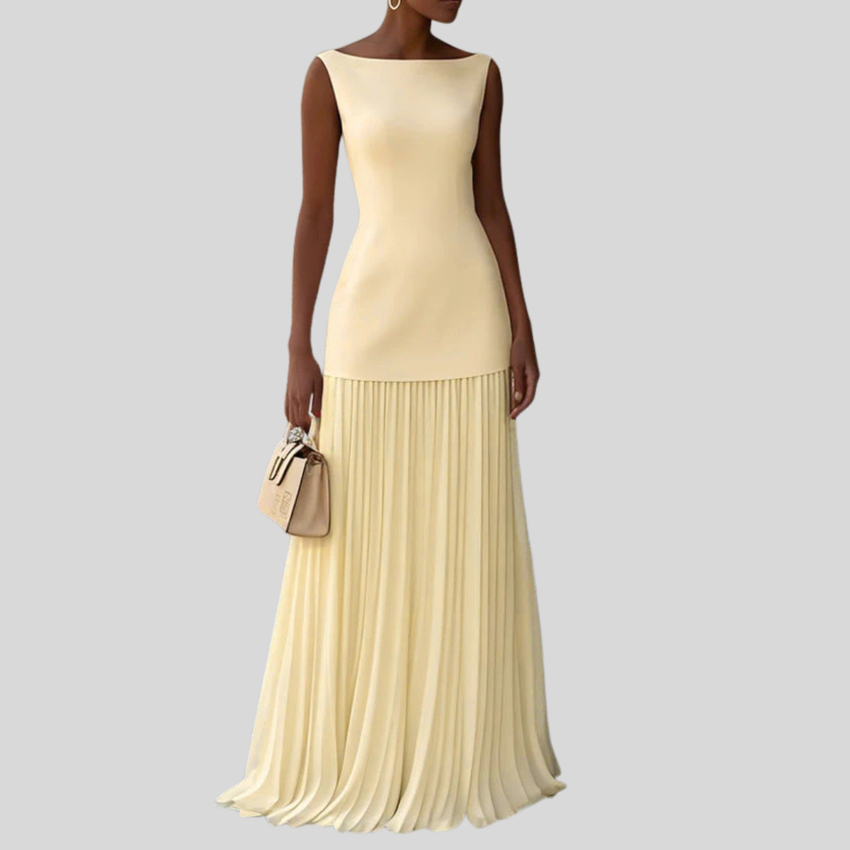 Women's Bateau Neck Pleated Drop Waist Dress Maxi