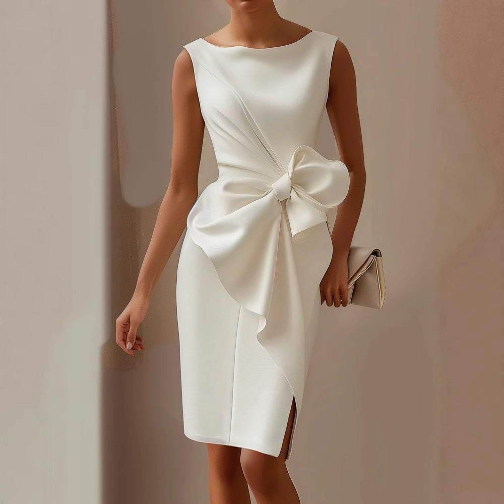 Women's Bow Waist Sleeveless Pencil Dress Midi