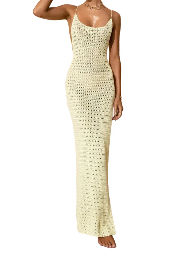 Women's Crochet Spaghetti Strap Maxi Dress Cover Up