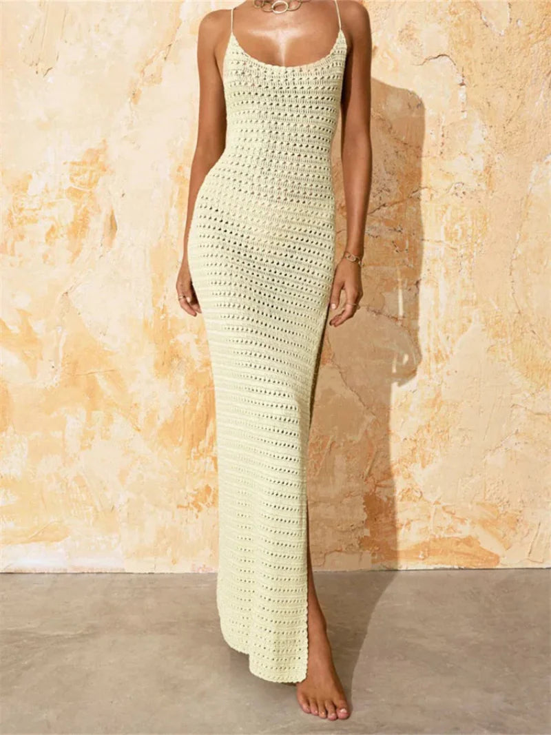 Women's Crochet Spaghetti Strap Maxi Dress Cover Up