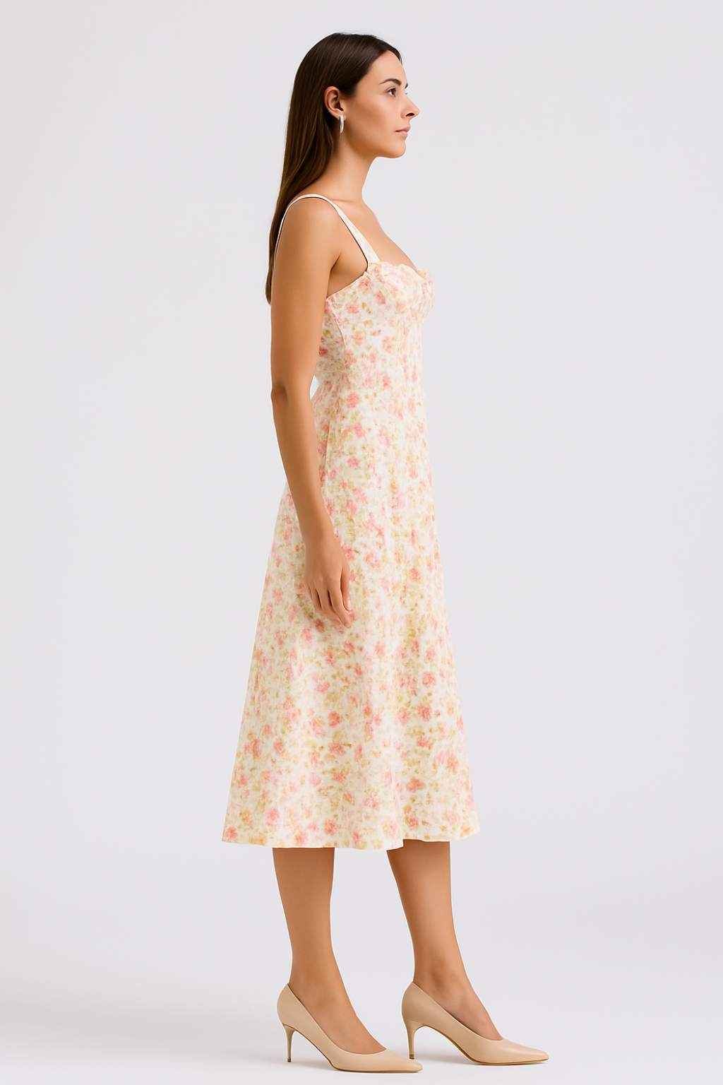 Women's Floral Dress with Side Slit Midi