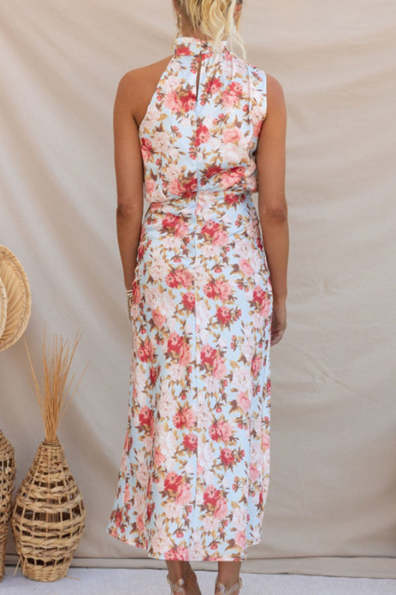 Women's Floral Halter Neck Sleeveless Dress Midi