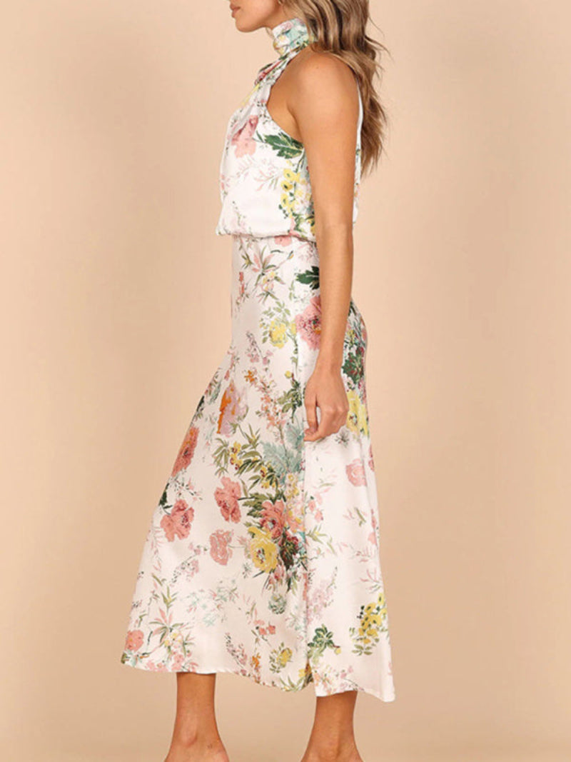 Women's Floral Halter Neck Sleeveless Dress Midi