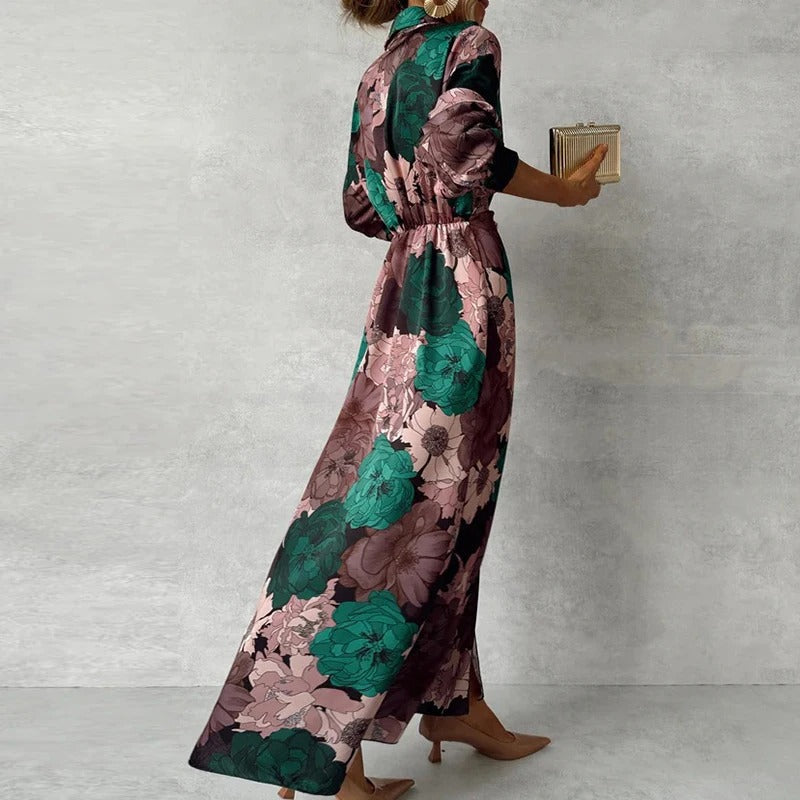 Women's Floral Shirt Dress Long Sleeve Maxi