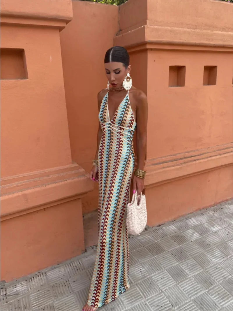 Women's Halter Backless Dress Maxi