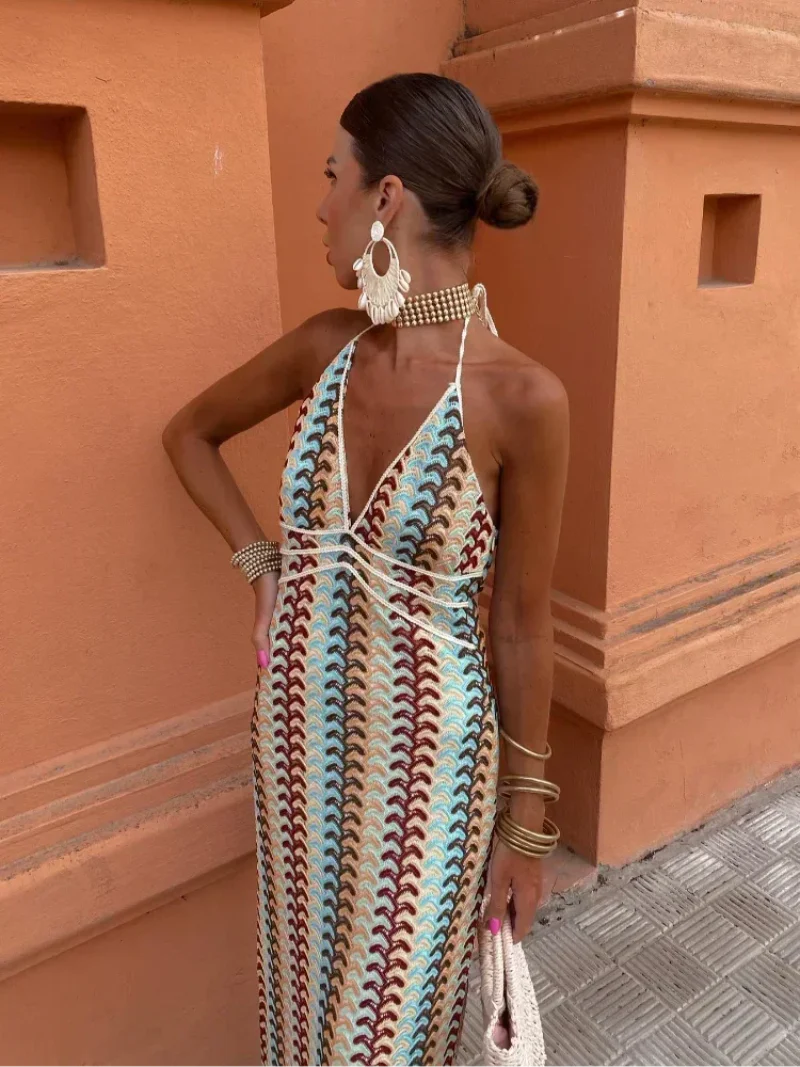 Women's Halter Backless Dress Maxi