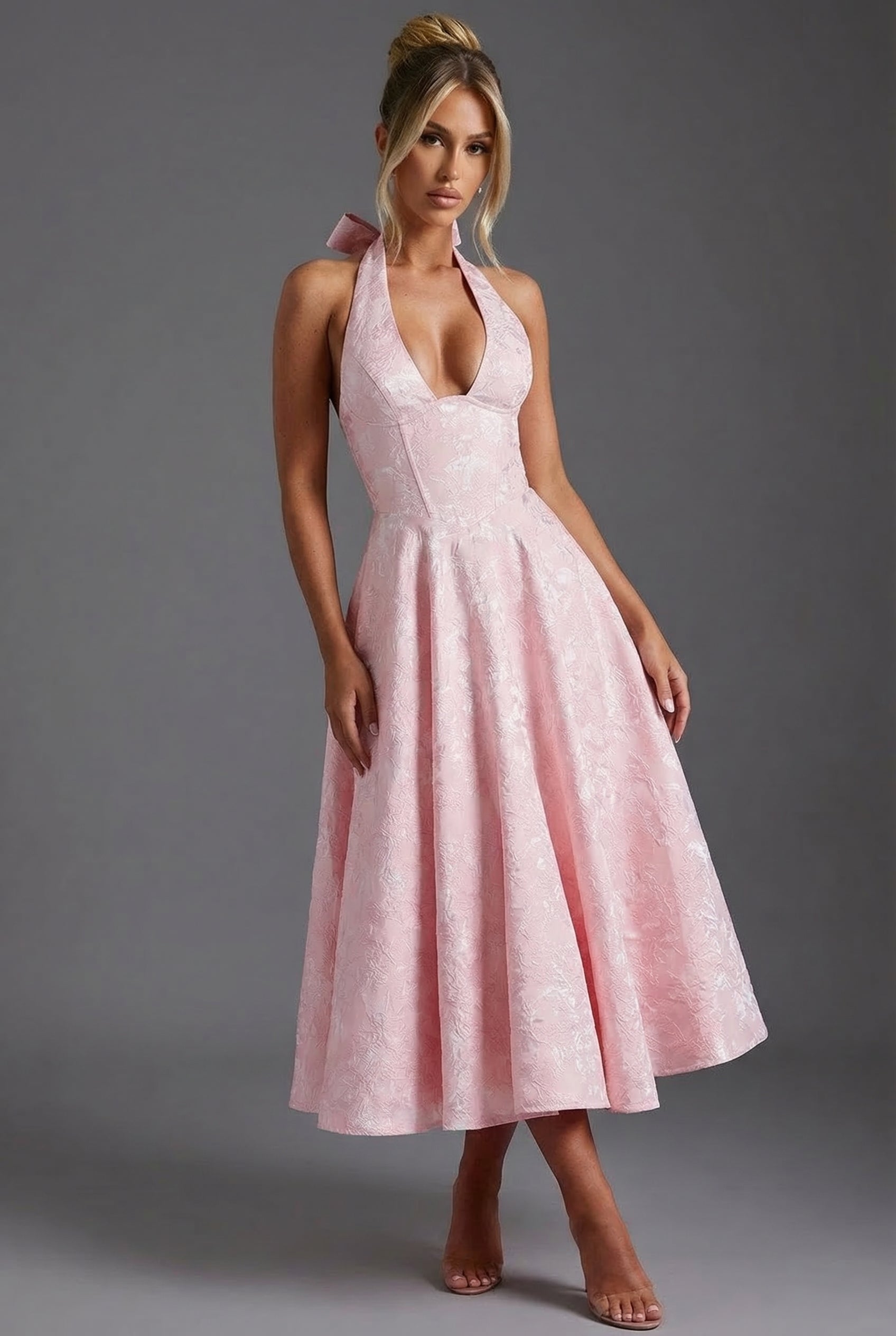 Women's Halter Neck Full Skirt Dress Midi