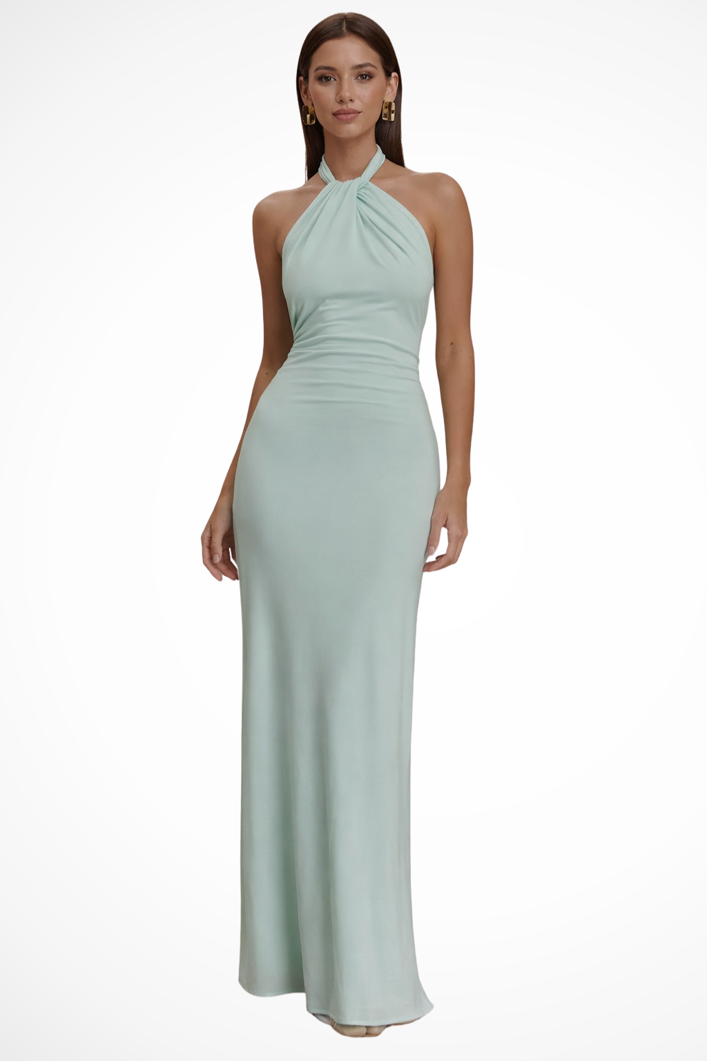 Women's Halter Neck Ruched Bodycon Dress Maxi