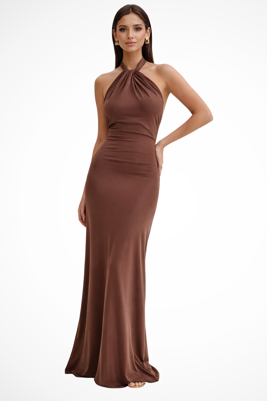 Women's Halter Neck Ruched Bodycon Dress Maxi