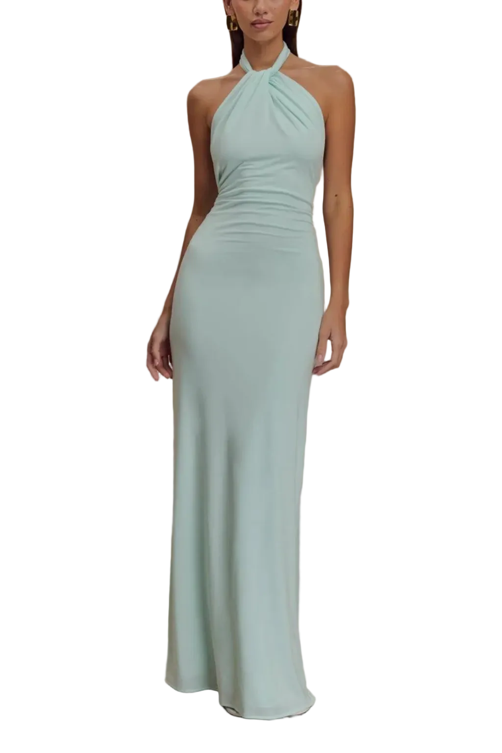 Women's Halter Neck Ruched Bodycon Dress Maxi