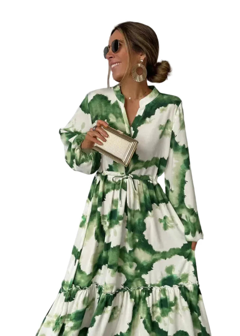 Women's Long Sleeve Maxi Shirt Dress Tiered