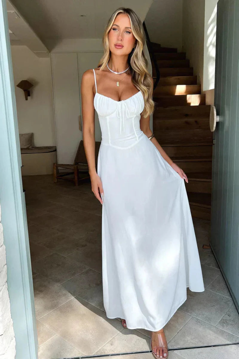 Women's Milkmaid Sweetheart Strappy Dress Maxi