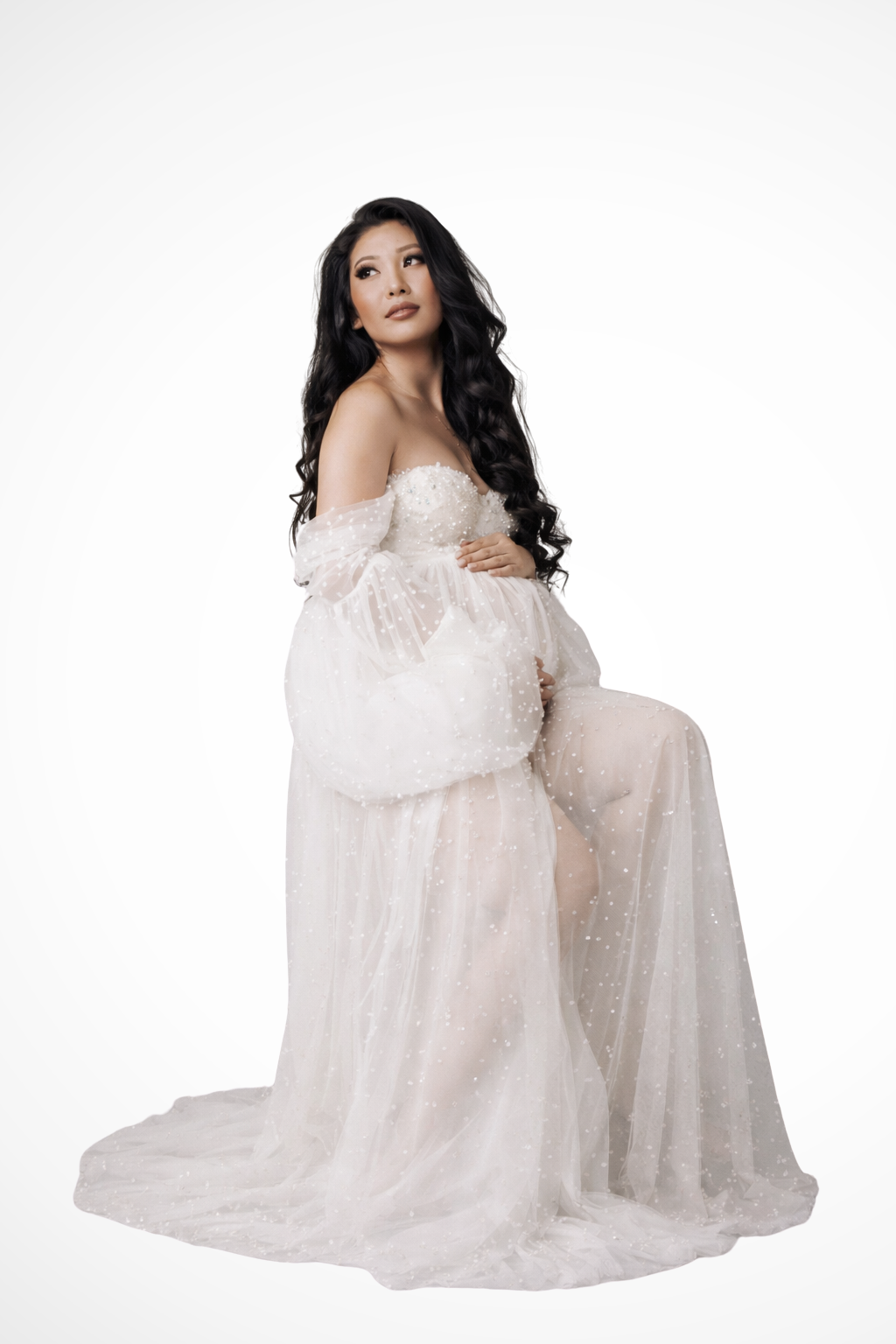 Women's Off Shoulder Tulle Maternity Dress Maxi