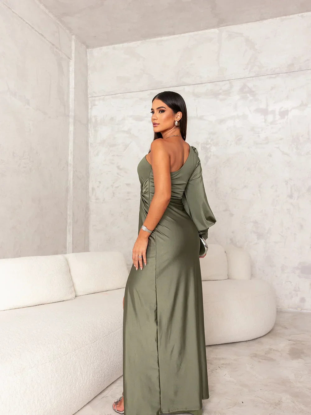 Women's One Shoulder Dress with High Slit Maxi