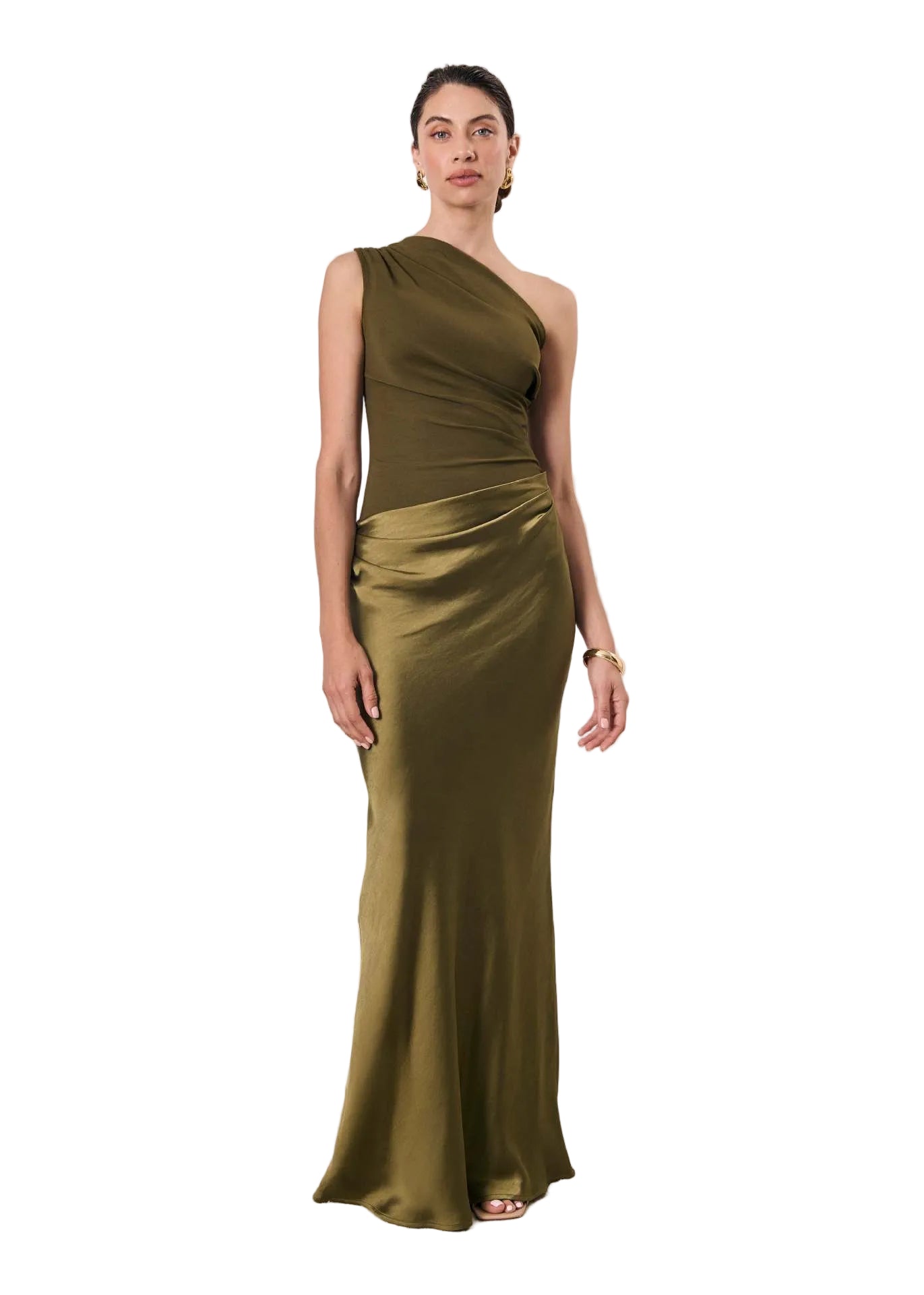 Women's One Shoulder Ruched Bodycon Dress Maxi