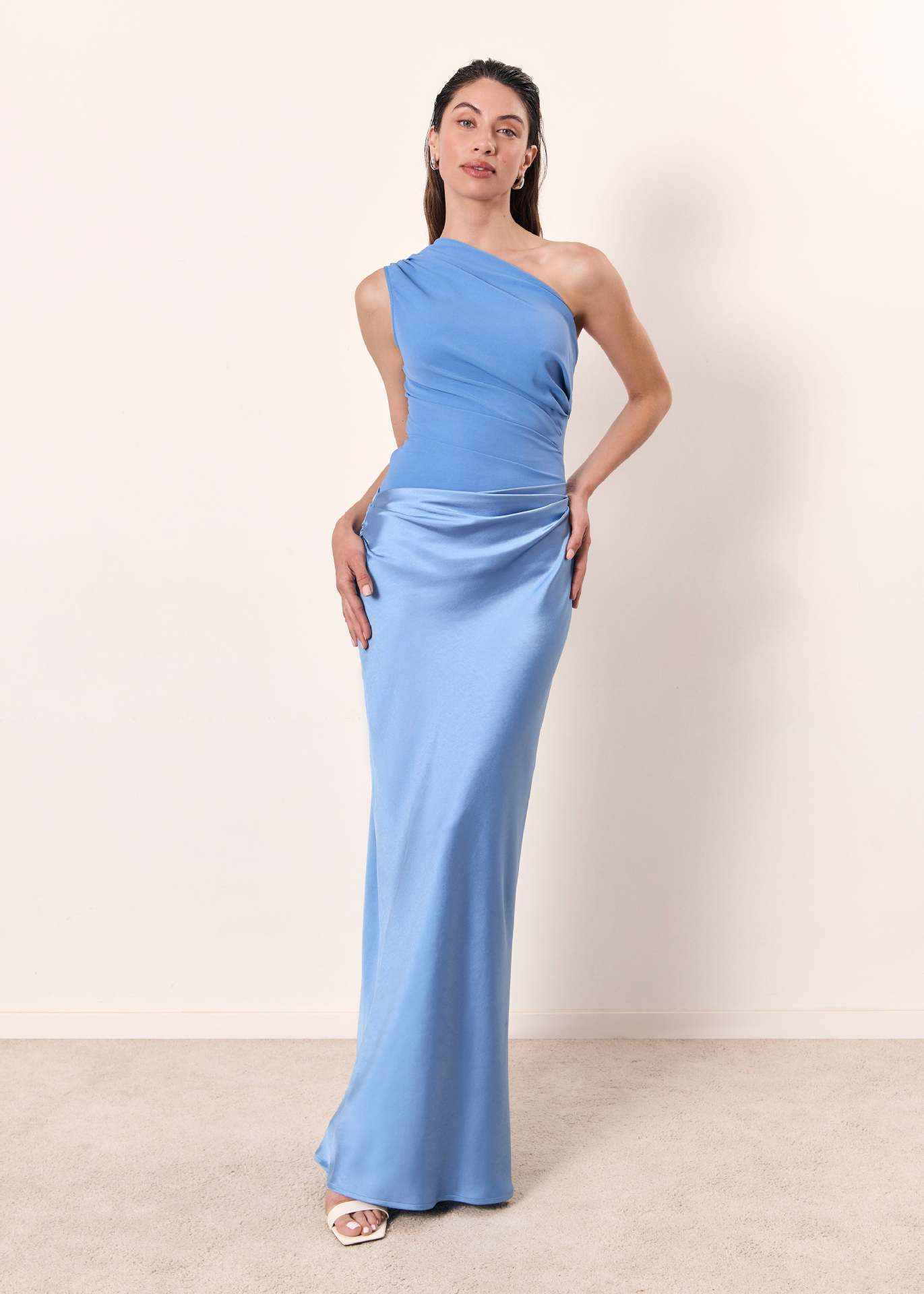 Women's One Shoulder Ruched Bodycon Dress Maxi
