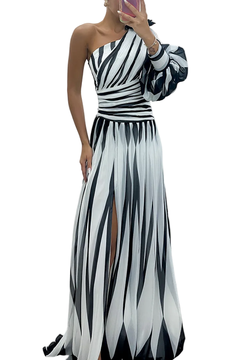 Women's One Shoulder Striped Dress Maxi