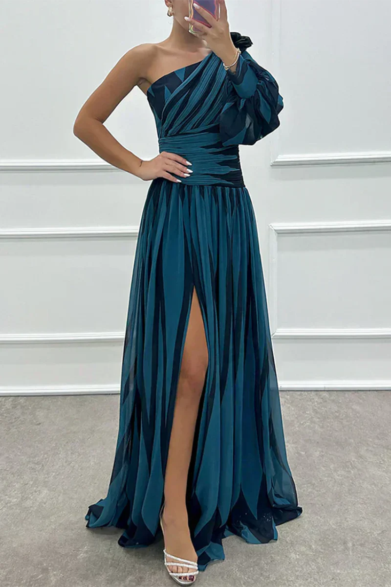 Women's One Shoulder Striped Dress Maxi