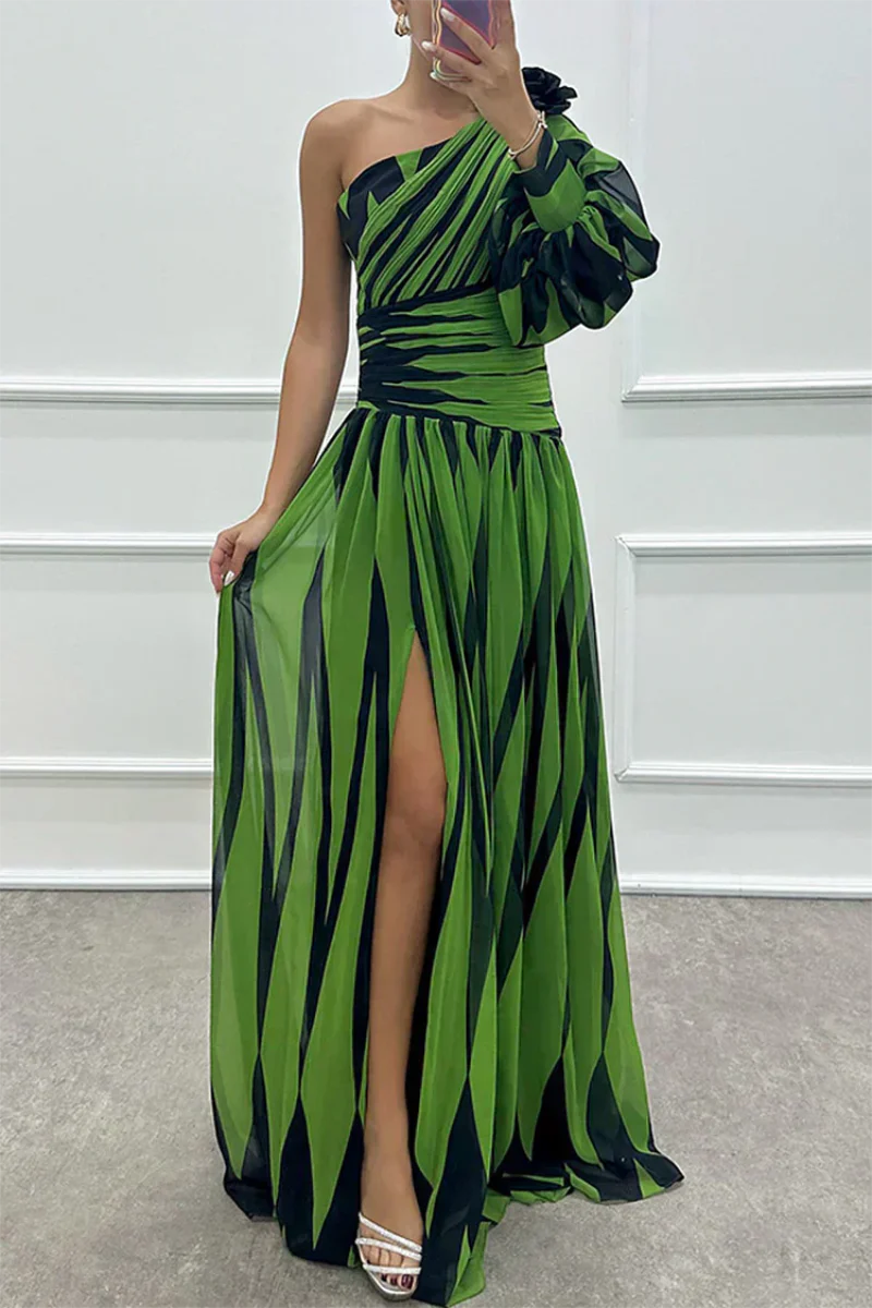 Women's One Shoulder Striped Dress Maxi