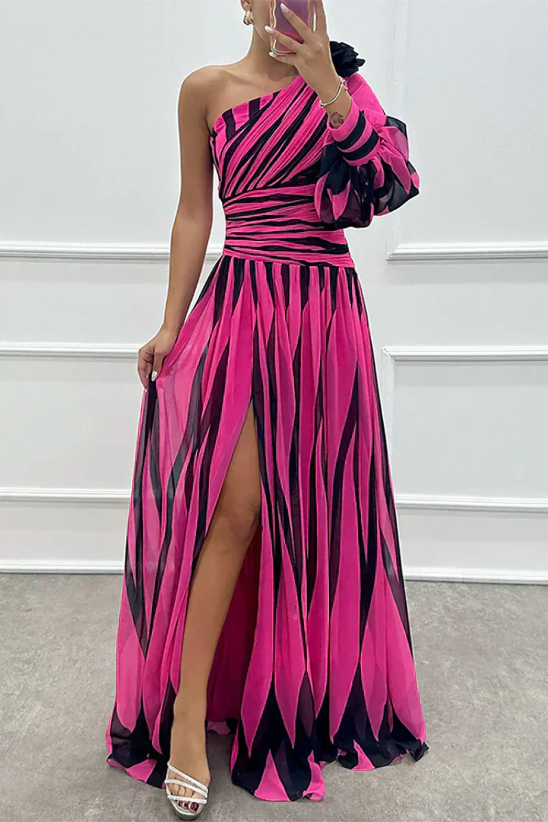 Women's One Shoulder Striped Dress Maxi