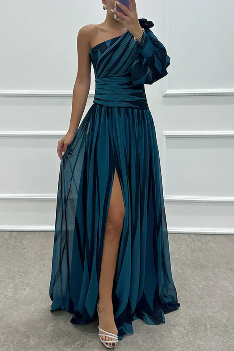 Women's One Shoulder Striped Dress Maxi