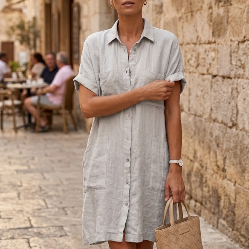 Women's Oversized Shirt Dress Short Sleeve Pocket Mini