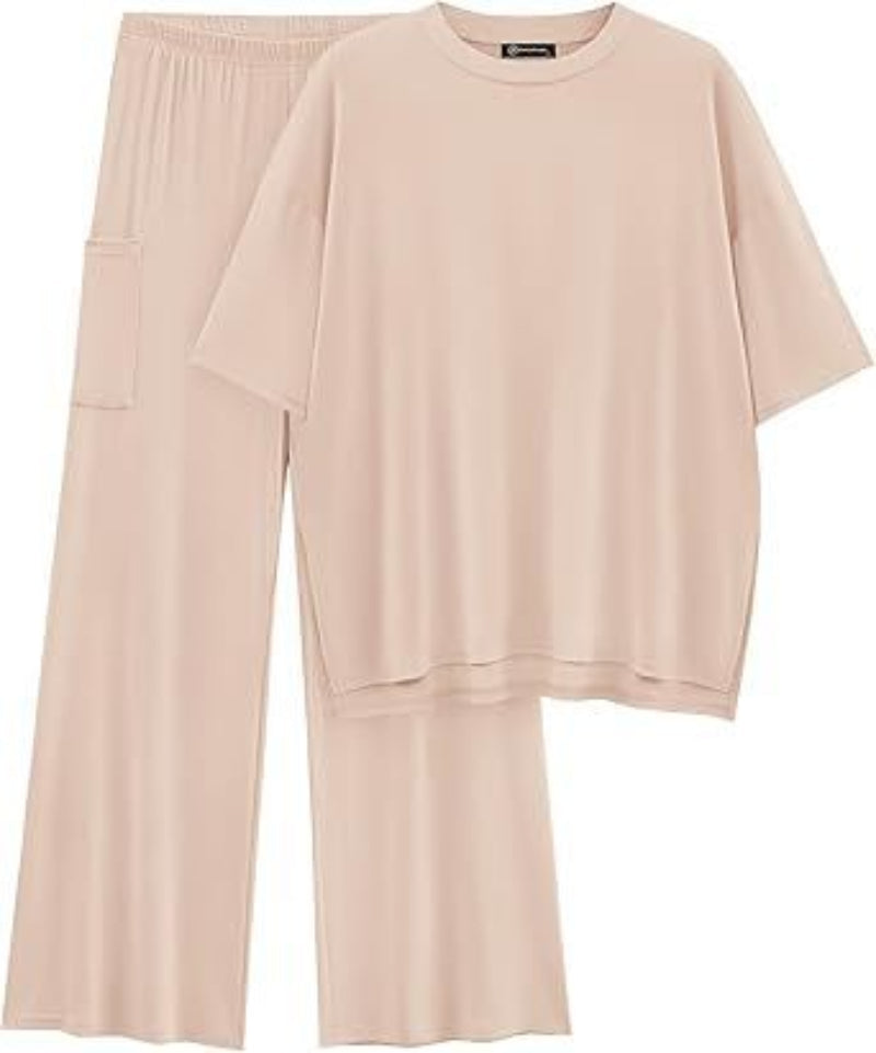 Women's Oversized T Shirt Wide Leg Trouser Set Dropped Shoulder