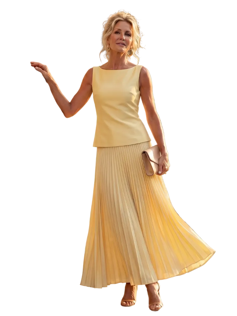 Women's Pleated Maxi Skirt Sleeveless Top Set