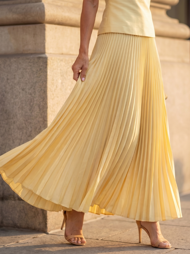 Women's Pleated Maxi Skirt Sleeveless Top Set