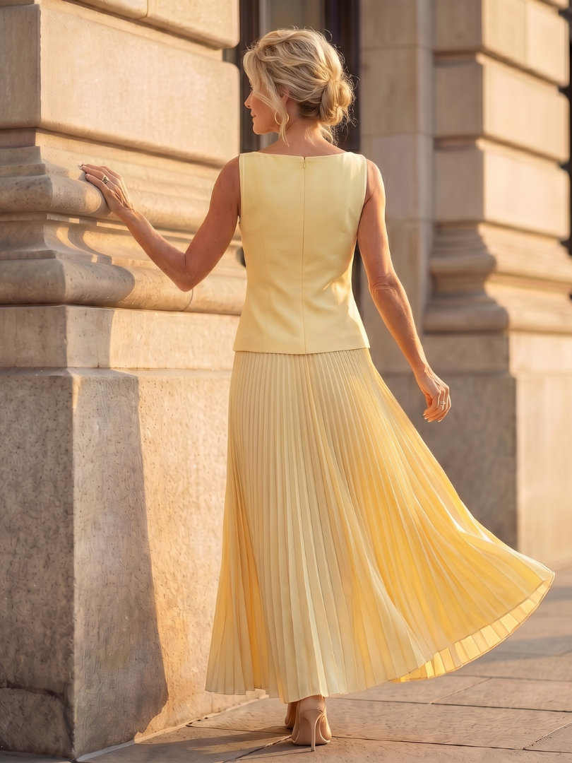 Women's Pleated Maxi Skirt Sleeveless Top Set