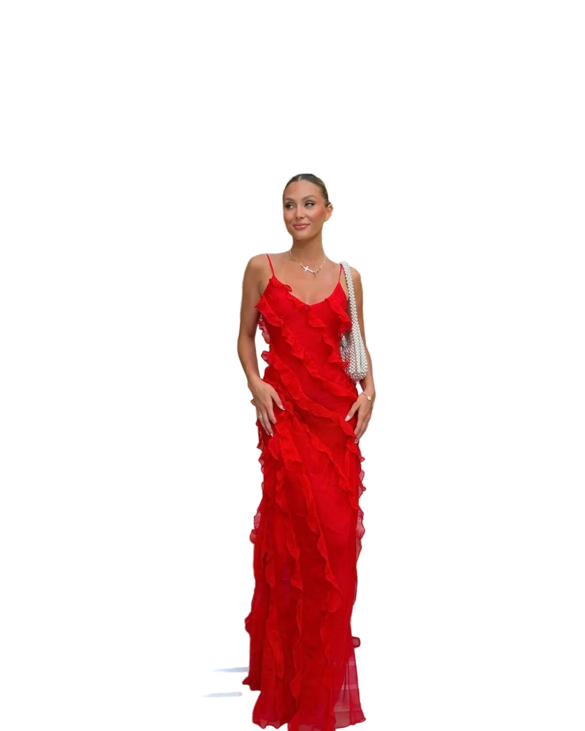 Women's Ruffled Dress with Straps Maxi