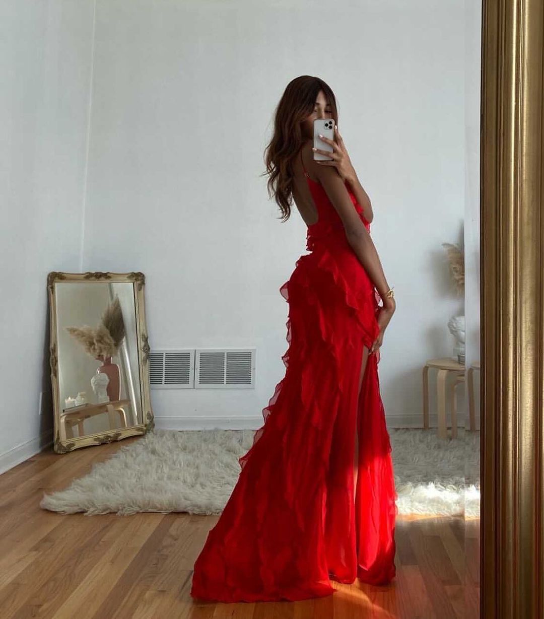 Women's Ruffled Dress with Straps Maxi