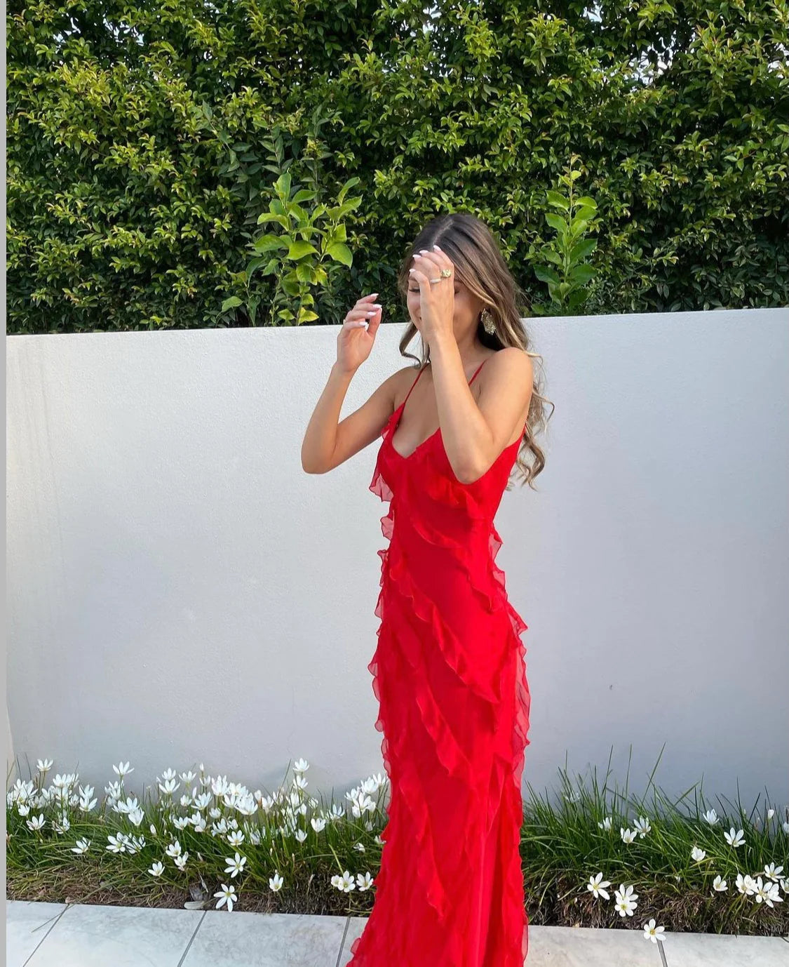 Women's Ruffled Dress with Straps Maxi