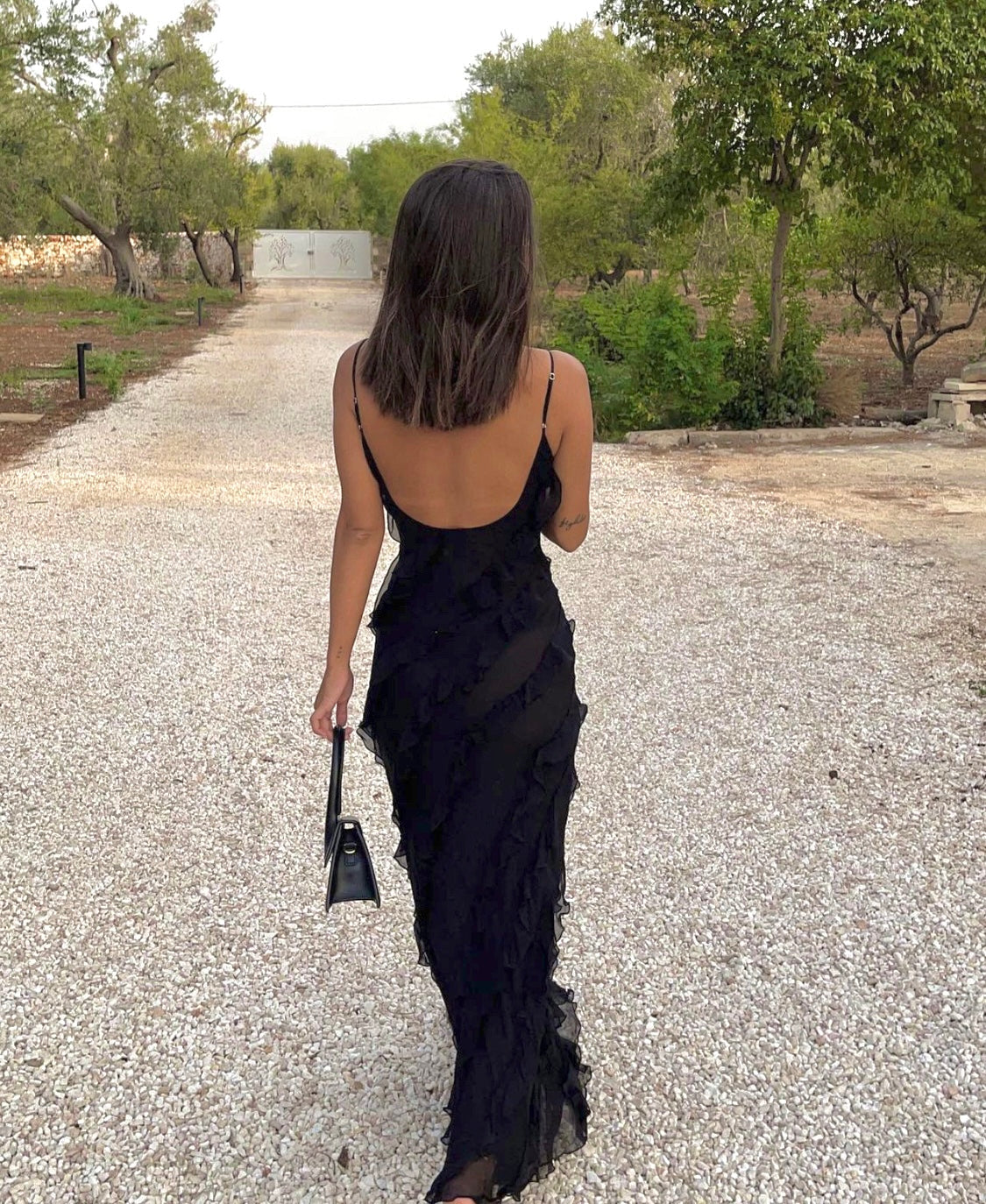 Women's Ruffled Dress with Straps Maxi