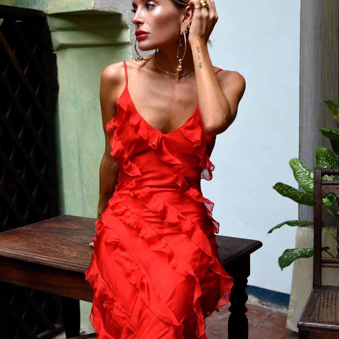 Women's Ruffled Dress with Straps Maxi