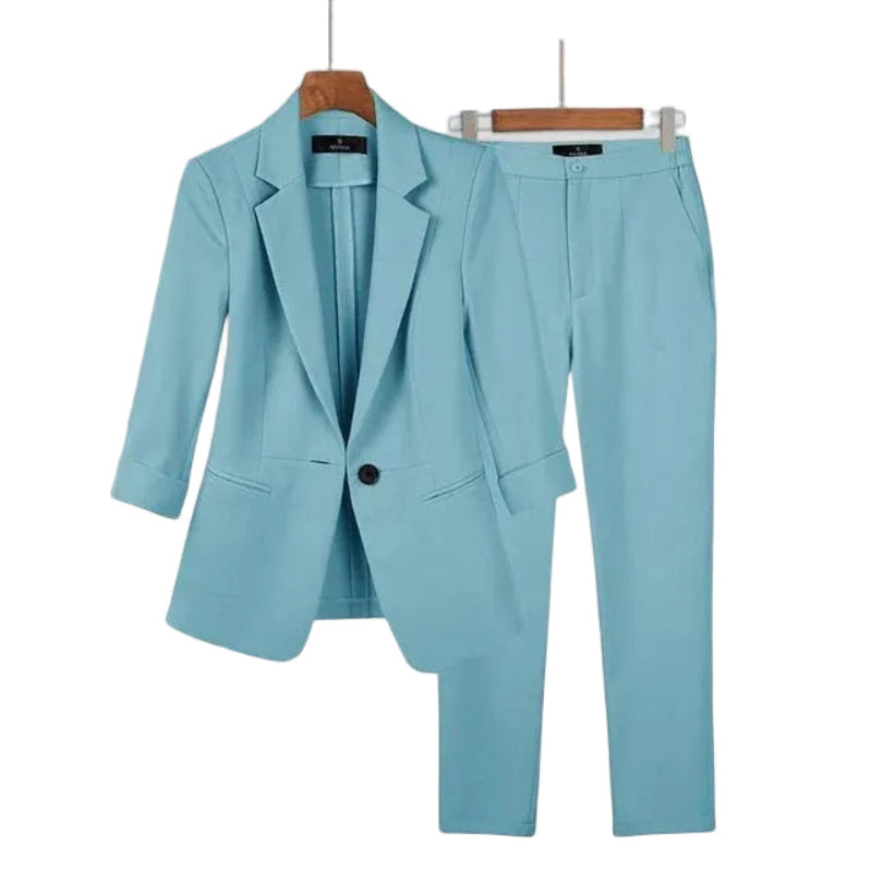 Women's Single Button Blazer and Slim Leg Trousers Suit