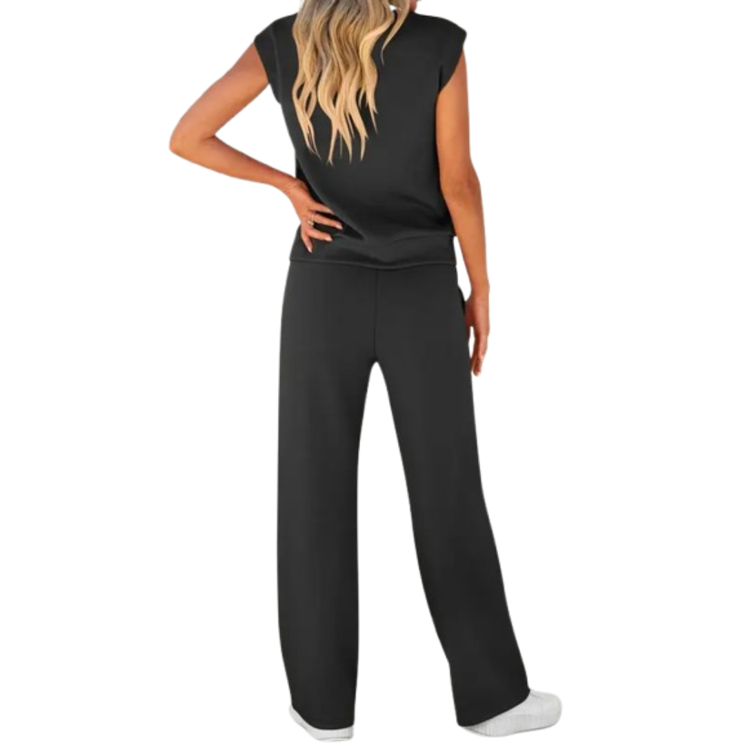 Women's Sleeveless Top Wide Leg Trouser Set Extended Shoulder