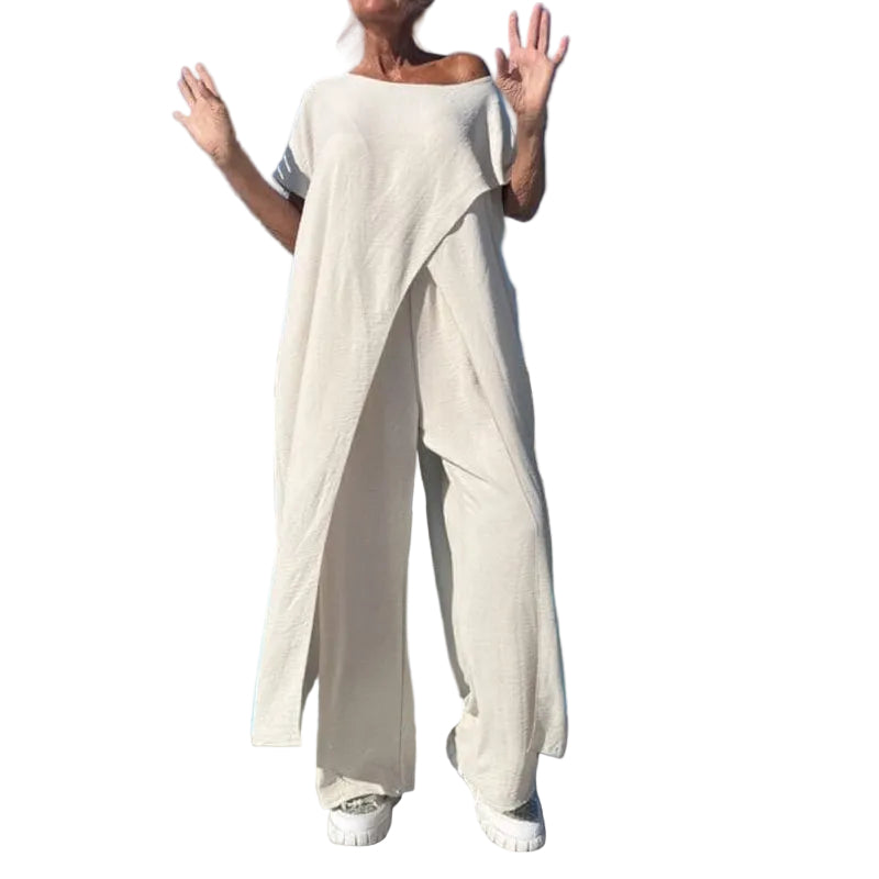 Women's Split Hem Oversized Top Wide Leg Trousers Set