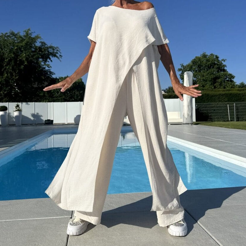 Women's Split Hem Oversized Top Wide Leg Trousers Set