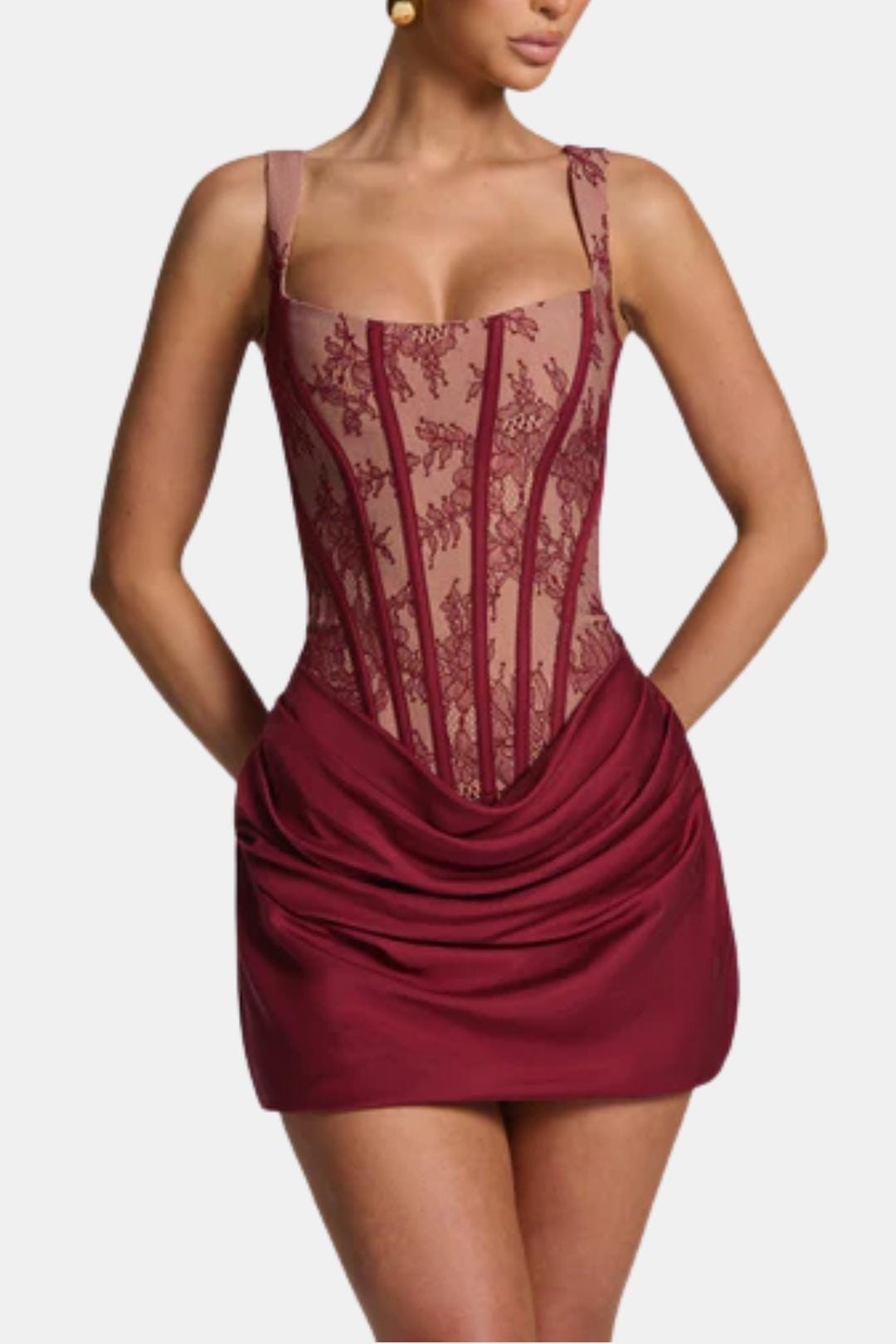 Women's Square Neck Corset Draped Dress Mini