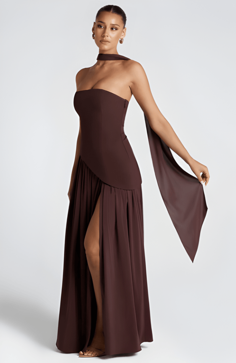 Women's Strapless Chiffon High Slit Dress Maxi